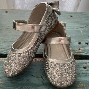 panda Ninja silver glitter rounded toe girls ballet flats with bows 8